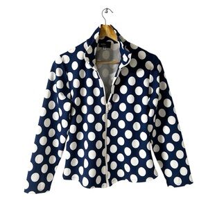 NWOT Andria Lieu Polka Dot Blouse/Jacket Full Zip Sz M Dark Blue/White Women’s